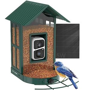 Soliom- Bird Feeder with Camera, 5W Solar Powered, AI Identify Species, Smart Wild Bird Watching, 2K Live View, Instant Arrival Alerts,Large 2.7L Seed Capacity, Metal Squirrel Chew-Proof - BF08 Green