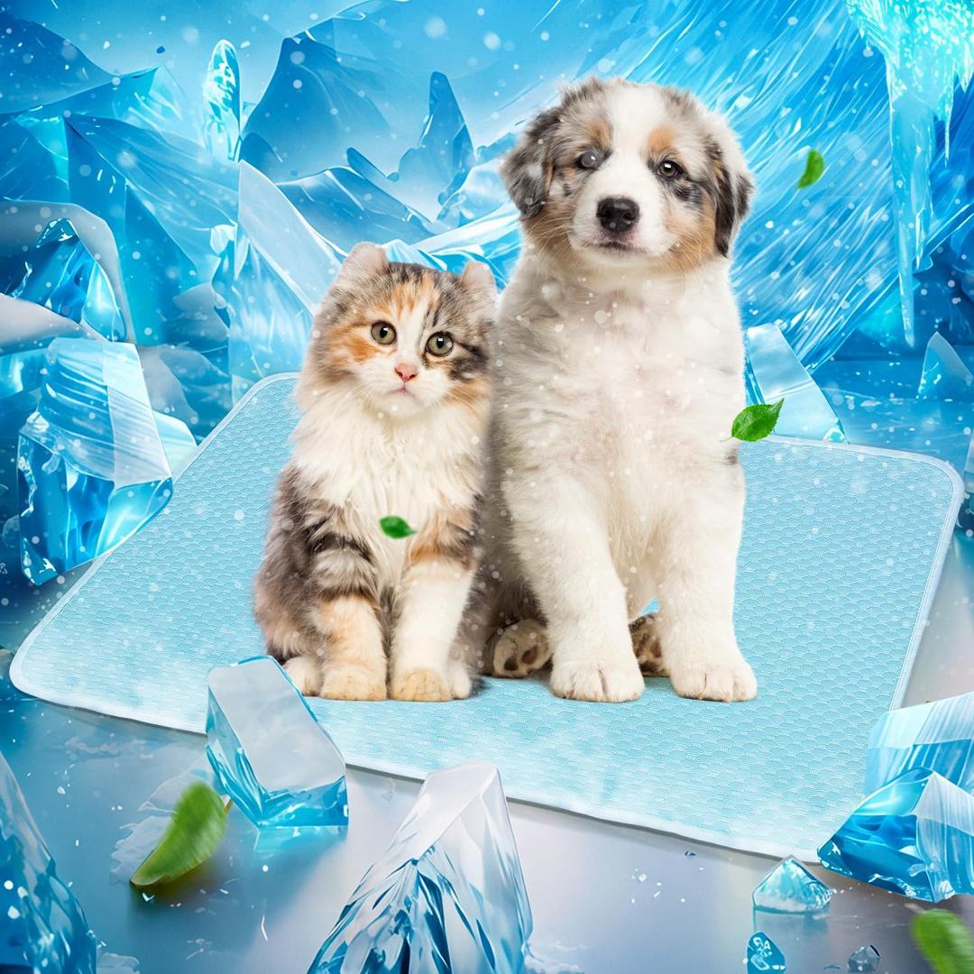 Mora Pets Dog Cooling Mat Breathable Cooling Pad for Dog Cats Washable Pet Cooling Mat for Indoor Outdoor Pets with Non-Slip Bottom 28 x 22 inch Light Blue, Small