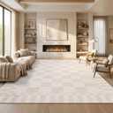 GarveeHome 8x10 Area Rugs Geometric Washable Modern Beige Checkered Rug