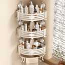 VOLPONE Corner Shower Caddy Suction Cup Shower Shelf Corner No Drilling Bathroom Shower Organizer Storage Rack Adhesive with Towel Bar Hooks(3-Pack, Ivory)
