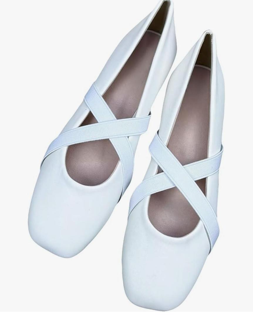 Mary Jane Flats for Women Square Toe Ballet Flats Cross Strap Flat Shoes Dressy Comfortable for Work Wedding Office Casual Size 5