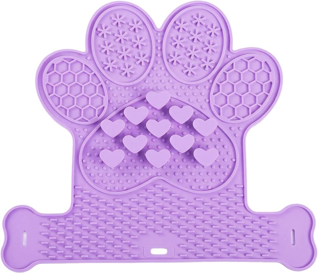 Dog Lick Mat with Suction Cups, Slow Feeder & Enrichment Mat for Dogs & Cats, Silicone Feeding Mat for Wet & Dry Food, Anxiety Relief, Mess-Free Foldable Pocket Design, Purple
