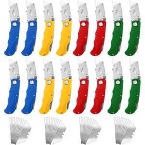 16Pcs Folding Utility Knife with 40Pcs Replacement Blades, Retractable Box Cutter Knife Heavy Duty Work Knife for Cardboard, Boxes and Cartons 16Pcs Folding Utility Knife with 40Pcs Replacement Blades, Retractable Box Cutter Knife Heavy Duty Work Knife for Cardboard, Boxes and Cartons