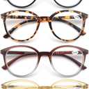 MODFANS Women Reading Glasses 4Pack Large Round Frame Readers Spring Hinges with 4 Pouch, 1.25