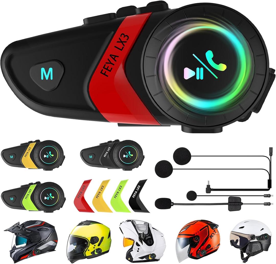FEYA Motorcycle Helmet Speakers Super Long Battery Life Helmet Headset with Hi-Fi Sound Quality Dual Noise Reduction IPX6 Automatic Answer/Call Music Control/AI Voice/Soft & Hard Mic 1 Pack - LX3