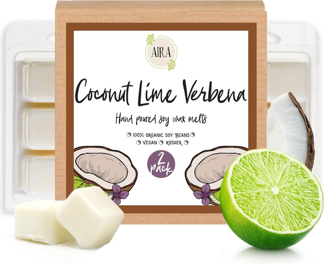 Aira Organic, Vegan, Kosher Soy Wax Melt - Coconut Lime Verbena - 2 Pack