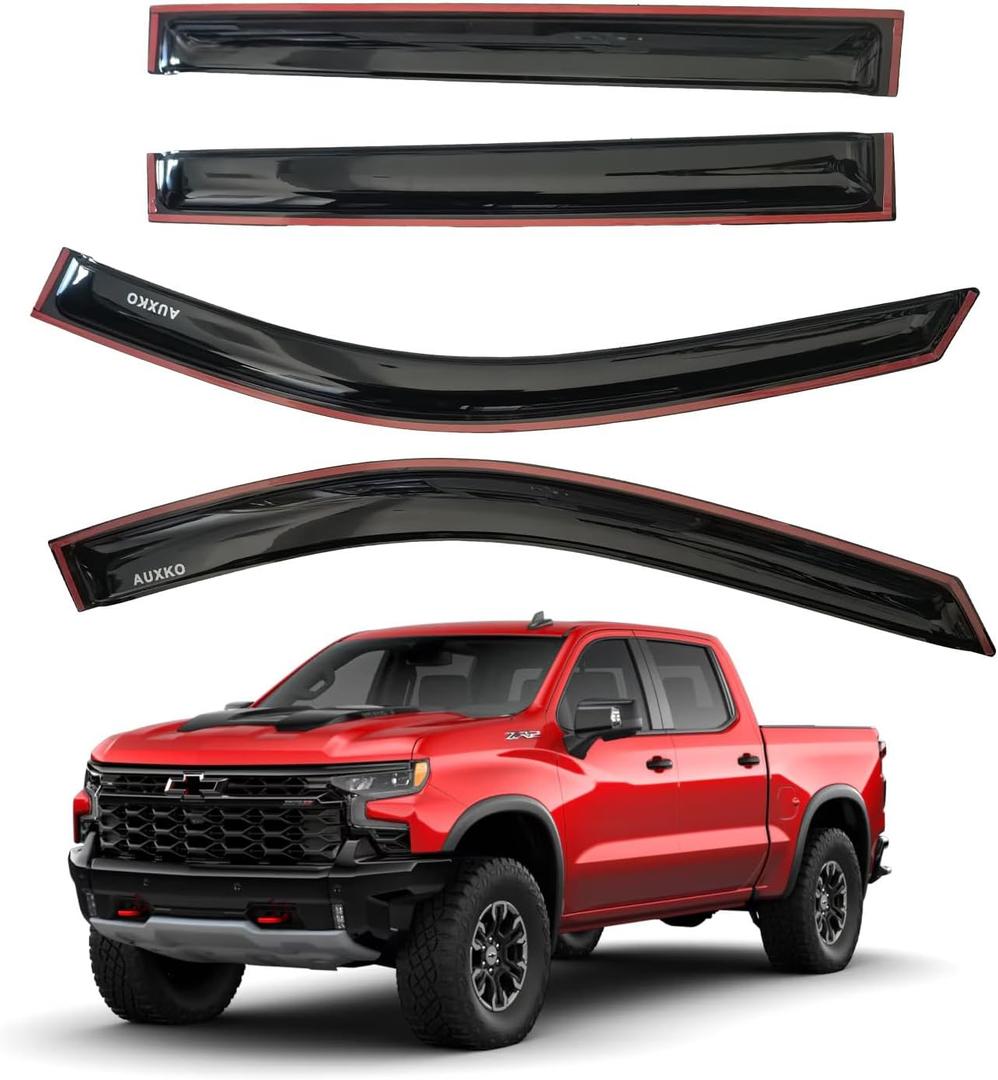 AUXKO in Channel Rain Guards for Chevy Silverado/GMC Sierra 1500 Crew cab 2019-2026, Window Vent Visors Accessories Rain Guard for Truck, Easy Install Side Window Wind Deflectors & Visors Black