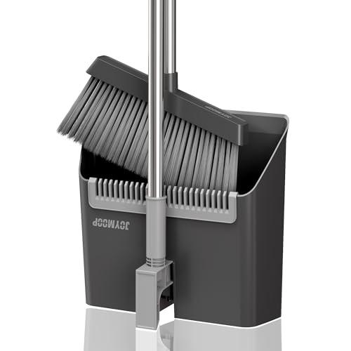 JOYMOOP Black Broom and Dustpan Set, Upright Angle Design with Built-in Comb Teeth for Home, Office, Hardwood Floors, Pet Hair