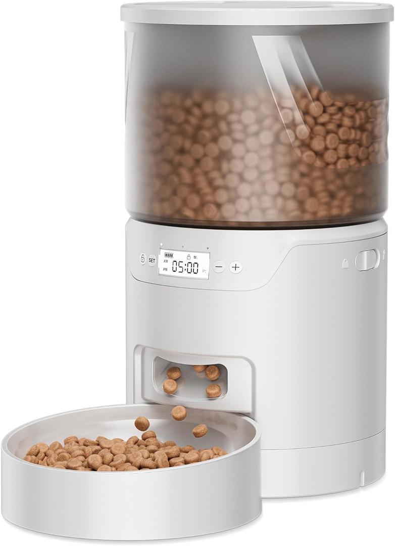 Automatic Cat Feeder: 3L Auto Food Dispenser with Timed Feeding| 6 Meal Programmable& 1-20 Portion Precise Control- Easy to Clean & Setup for Cat Indoor| Desiccant Bag Keep Food Fresh (White)