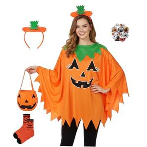 Vermeyen 5PCS Halloween Pumpkin Costume for Women Set-Adult Pumpkin Costume with Cape Headband Socks Bag Stickers for Halloween Costume Accessories No size