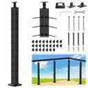 CKE L-Drilled Corner Post 36" (Post 35"x2"x2"), Adjustable Top Cable Railing Corner Post, 90 Degree Drilled Corner Post with Cable Grommets,Stainless Steel Black Finish Corner Deck Post, CP01