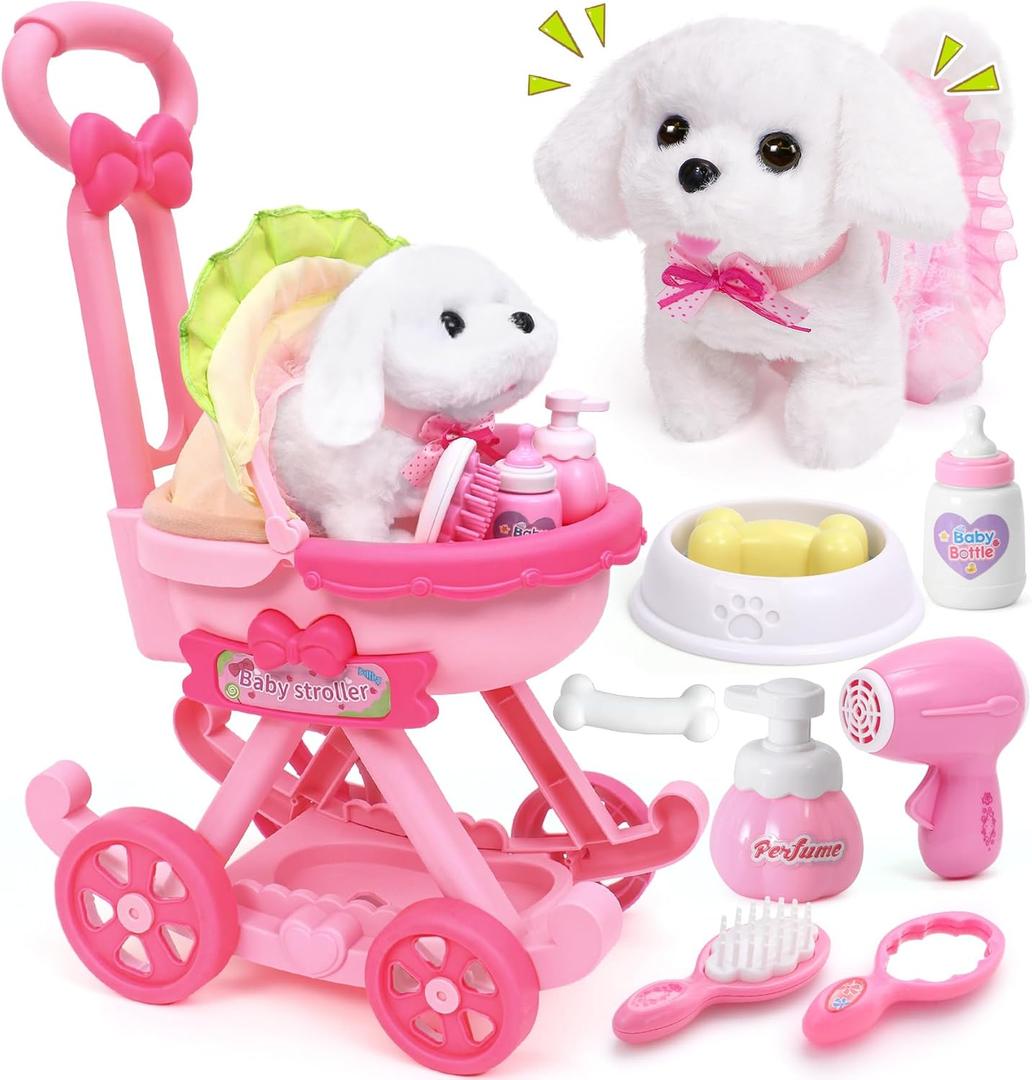 Golray Dog Toys for Kids Girls, Stroller & Electronic Interactive Stuffed Dog Plush Can Walk Bark, 10 Pcs Toddler Girl Toy Dog Puppy Pet Care Pretend Play Set, Birthday Gifts for Little Girl 3 4 5 6 7 Golray Dog Toys for Kids Girls, Stroller & Electronic Interactive Stuffed Dog Plush Can Walk Bark, 10 Pcs Toddler Girl Toy Dog Puppy Pet Care Pretend Play Set, Birthday Gifts for Little Girl 3 4 5 6 7