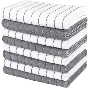 AIDEA Microfiber Kitchen Towels-8PK, Super Soft and Absorbent Dish Towels, Multi-Purpose Microfiber Kitchen Towels for Home, White/Grey, 15x25