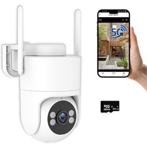 6MP TUYA Security Camera Outdoor, 2.4G/5G WiFi Cameras for Home Security 24/7 Recording, Pan-Tilt 360 View, Auto Tracking & Light Alarm, Color Night Vision,Two-Way Audio, Plug-in cam, IP66/Cloud/64GB (White + 64GB SD Card)