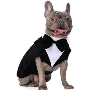 Dog Tuxedo for Medium Dogs, Dog Suit and Bowtie, Formal Dogs Wedding Outfit, Pet Tuxedo and Bandana Set Valentines Birthday Costumes for French Bulldog, Pomeranian, Dachshund, Black, L
