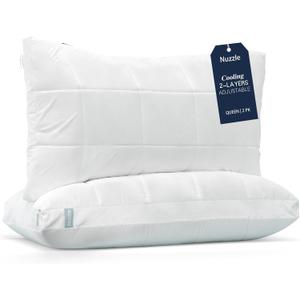 Nuzzle Cooling Adjustable Pillows Queen Size Set of 2 for Side Sleepers, Luxury Bed Pillows Hotel Collection - Best Adjust Height Soft Firm Pillows for Back, Stomach and Side Sleepers (White)