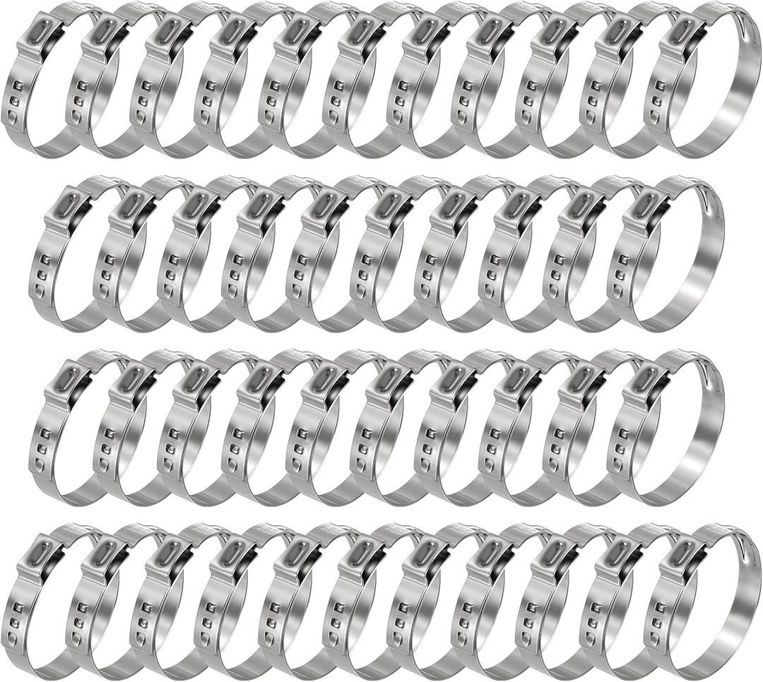 42 Packs Stainless Steel Single Ear Hose Clamps, Adjustable 20.3-23.5mm Heavy Duty Cinch Rings Crimp Pinch Fittings Tools, Ear Stepless Hose Clamp for Home Appliance Line, Plumbing