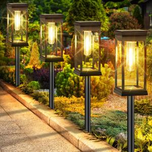 UpgradedSolar Pathway Lights Outdoor, 8-Pack Large LED Solar Lights Outdoor Waterproof, Super Bright Outside Solar Lights for Yard, Solar Powered Landscape Lighting for Garden Walkway, Warm White