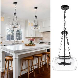 13.78 Inch Black Farmhouse Glass Pendant Lights