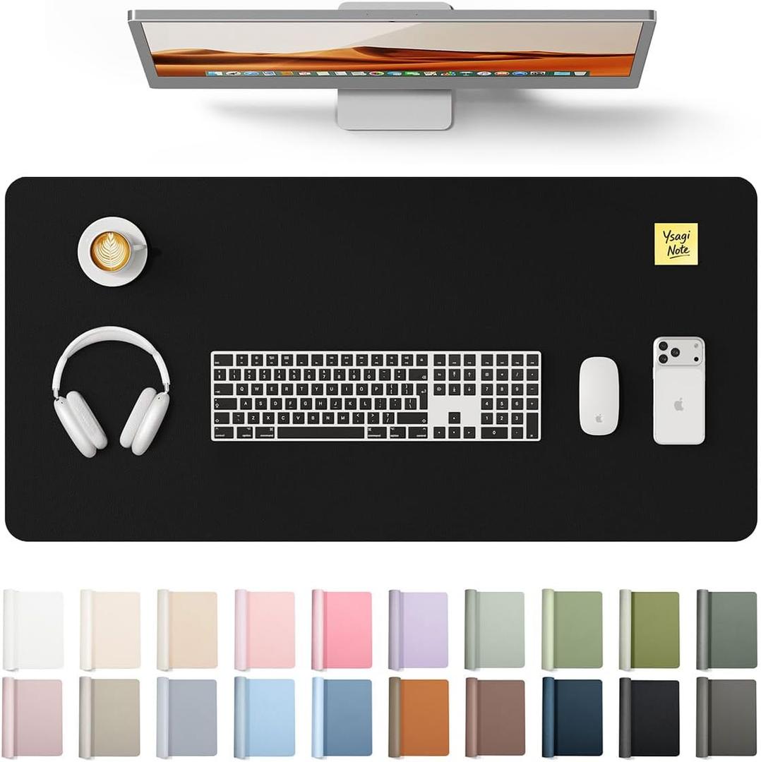 YSAGi Leather Desk Pad Protector, Office Desk Mat, Large Mouse Pad, Non-Slip PU Leather Desk Blotter, Laptop Desk Pad, Waterproof Desk Writing Pad Office and Home (Black, 35.4" x 17")