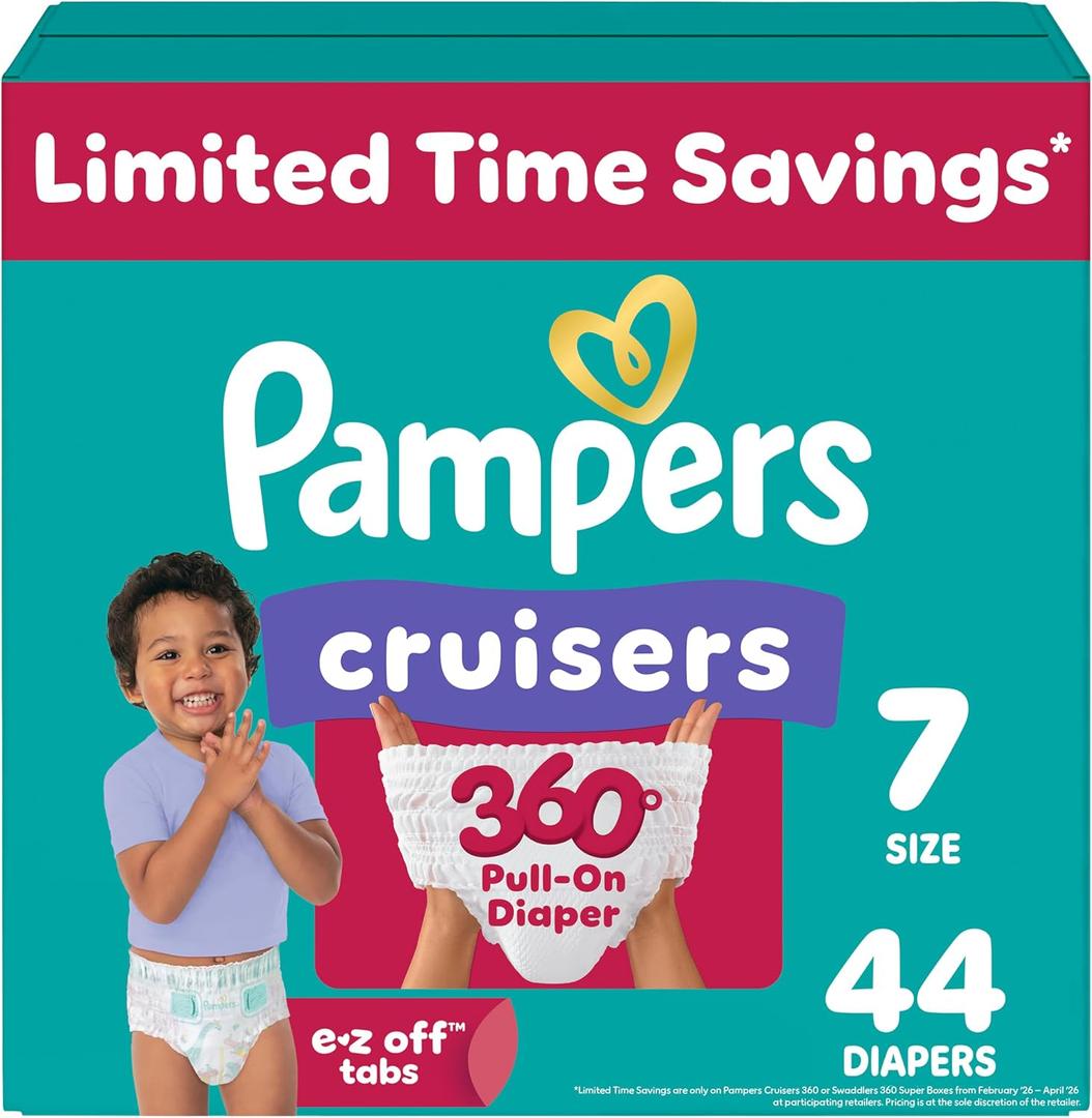 Pampers Diapers - Cruisers 360 - Size 7, 44 Count, Babyproof up to 100% Leakproof Pull-On Diaper