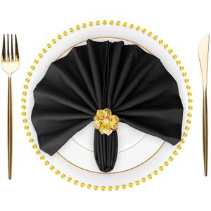 SuperO Set of 80 Cloth Napkins 17 x 17 Inch, Polyester Solid Washable Dinner Napkins with Hemmed Edges,Great for Restaurant, Wedding and Party(Black)