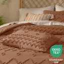 Tufted Boho King Size Comforter Set, 3 Pieces Burnt Orange Boho Bed Set, Farmhouse Shabby Chic Embroidery Bedding for All Seasons, Soft Jacquard King Bedding Set with Comforter  2 Pillow Shams
