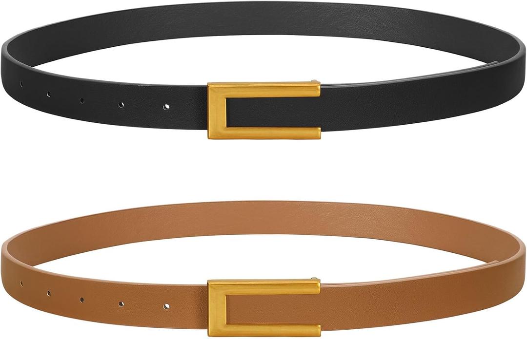 SUOSDEY Women Skinny Leather Belts for Dress Jeans Belt for Women with Gold Buckle，Width 0.9"