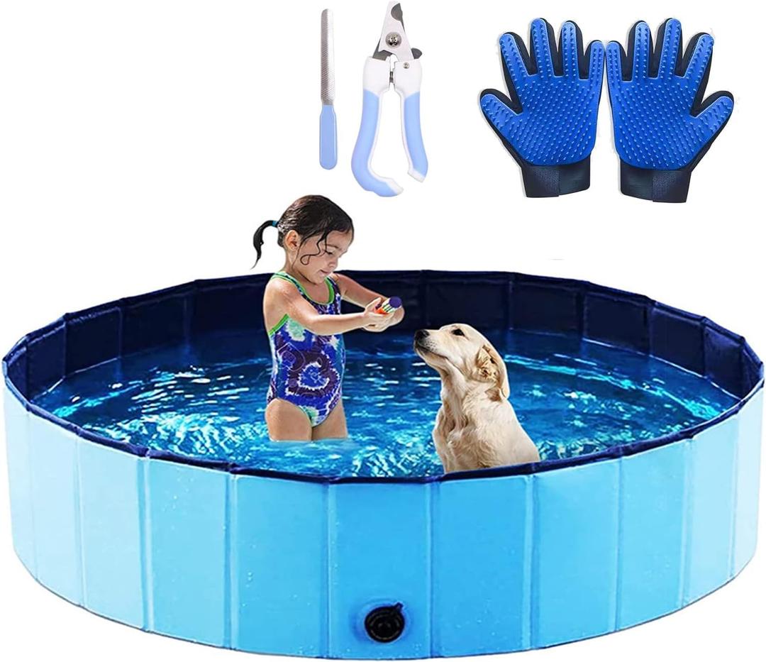 48"*12"Foldable Pet Dog Pool,Portable Kiddie Pool,Collapsible PVC Bathing Tub Swimming Pool,Indoor Outdoor Leakproof Cat Dog Pet SPA for Large Medium Small Dogs Cats and Kids (Blue)