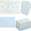 60 Pack Baby Shower Thank You Cards with Blue Envelopes for Boy - 4x6 Inch with Clothesline Design and Includes 60 Cute Stickers for Appreciation - Thank You Cards With Envelopes