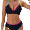 BMJL Sexy Bikini Sets for Women Color Block Two Piece Swimsuit Push Up Triangle Top Cheeky Mid Rise Bottom Bathing Suit (Small, Black)