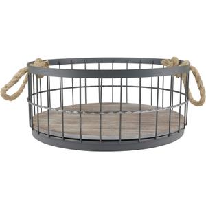 Stonebriar Round Stackable Metal Wire and Wood Basket Set with Rope Handles, Rustic Decor for Home Storage, Decorative Serving Baskets for Weddings, Birthdays, and Holiday Parties