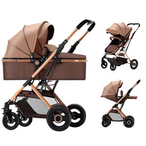 2 in 1 Convertible Baby Stroller Newborn Reversible Foldable Pushchair with Adjustable Canopy Folding High Landscape Infant Carriage, Anti-Shock Toddler Pushchair
