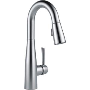 Delta Essa Brushed Nickel Bar Sink Faucet with Pull Down Sprayer, Modern Single Hole Prep Sink Faucet, Single Handle, Arctic Stainless 9913-AR-DST
