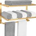 Towel Rack for Bathroom, DEWVIE 23 Inch Tower Holder with Tower Bars, SUS 304 Stainless Steel Lavatory Bath Towel Shelf Towel Hanger Wall Mount, 3-Tier (Brushed Gold)