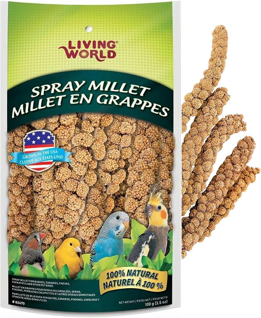Living World - Millet Spray for Birds, 3.5 Oz Premium Treat for Budgies, Canaries, Finches, Cockatiels and Other Pet Birds (EXP 12/12/28)