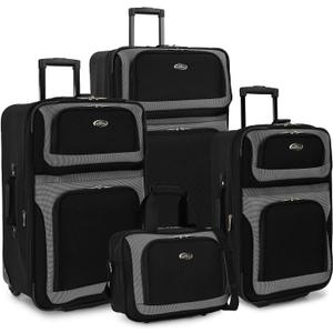 U.S. Traveler New Yorker Lightweight Expandable Rolling Luggage, Black, 4-Piece Set