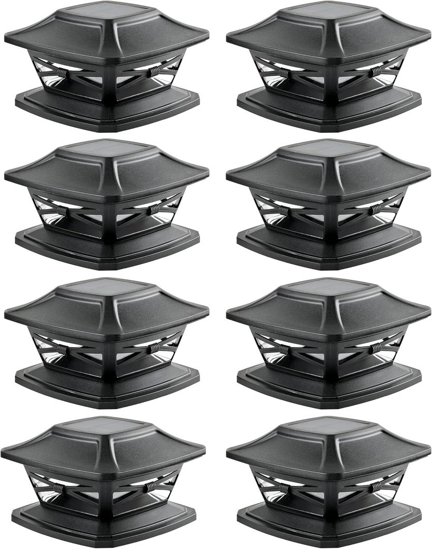 Davinci Lighting Flexfit Solar Outdoor Post Cap Lights - Includes Bases for 4x4 5x5 6x6 Wooden Posts - Bright LED Light - Slate Black (8 Pack)