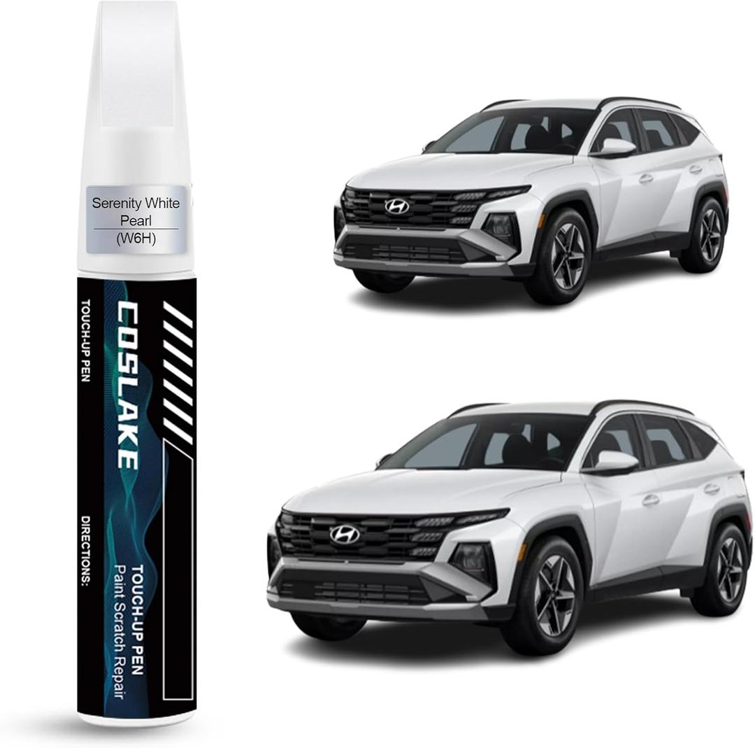 Car Touch Up Paint(Serenity White Pearl(W6H)) for Hyundai, Car Paint Scratch Repair Kit, Quick & Easy Solution to Repair, 2 in 1 Scratch Remover Pen with Color-Matched