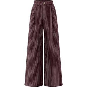 ZESICA Women's Wide Leg Striped Palazzo Pants 2026 Casual High Waist Straight Business Work Dressy Trousers with Pockets Red Brown Medium