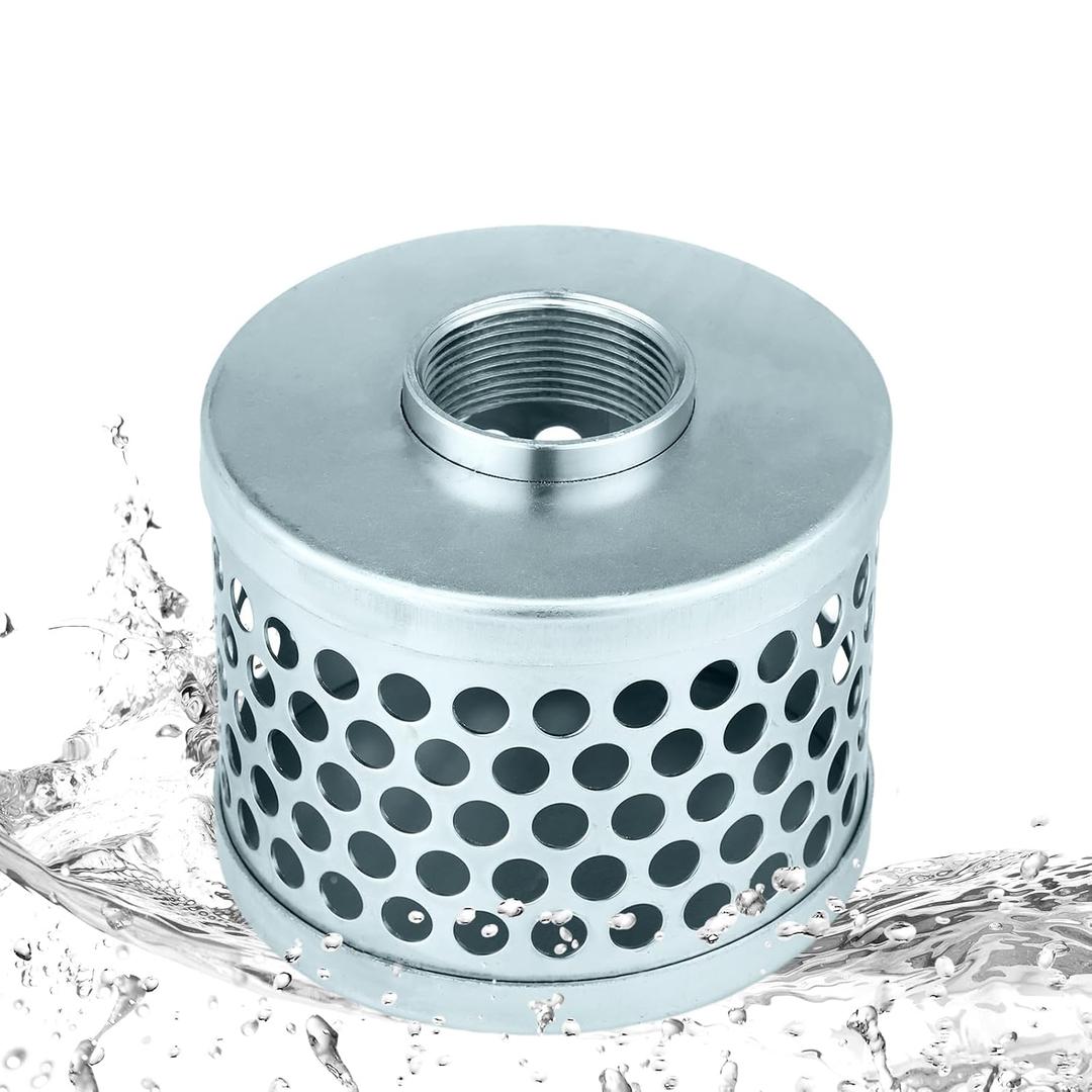Tujoe 1-1/2 Inch Round Hole Suction Strainer Filter Carbon Steel Plated Npt Thread Hose Water Pump Inlet Strainer for Remove Debris Trash Reduces Solids Entering
