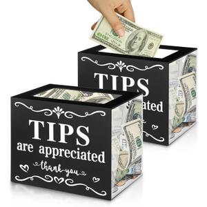2 Pack Acrylic Tip Jar with 4 Paste Hooks 4 Expansion Screws Money Storage Container Suggestion Box Raffle Cash Bucket for Bartender Restaurants Bars Musicians, 6 x 4 x 5 Inch