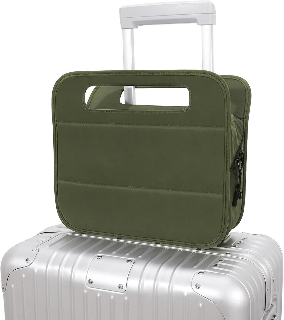 CONTAIL 13 Inch 3L 4-in-1 Travel Essentials Organizer, Small Business Handbag, Suitcase Drink Holder,Phone Tablet Holder,Airport Accessories Storage,Army Green