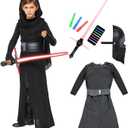 Black Alien Costume Kids 5Pcs Knight Costume Lightsaber Black Anime Mask Halloween Outfits Cosplay Props (Large)