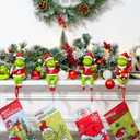 Christmas Stocking Holders for Mantel Set of 4, Weighted Stocking Holders Hook for Mantel Fireplace, Hand-Painted Green Xmas Monster Cute and Funny Thief Stole Decorations for Home Indoor
