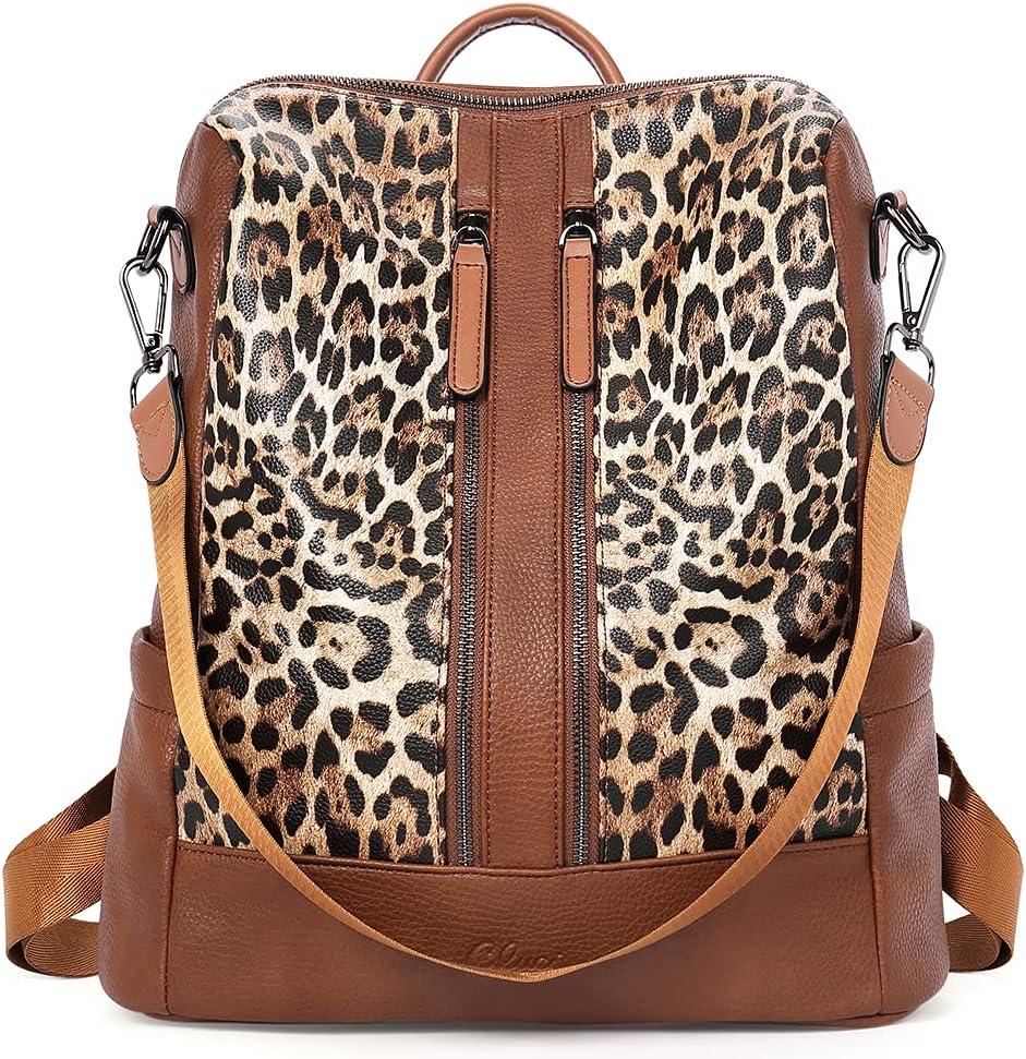 CLUCI Leather Backpack Purse for Women Convertible Large Travel Ladies Designer Fashion Casual College Shoulder Bag (0-1 Leopard Pattern)