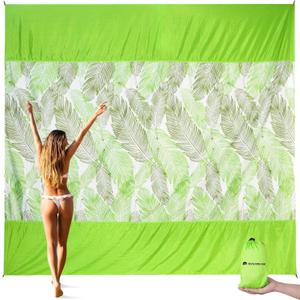 Beach Blanket Waterproof, Sandproof Mat with Portable Bag for Picnic, Nylon Mat, Quick Drying, Lightweight with 4 Stakes & 3 Water Bags, Use as Children's Pool (Green) (80"*80" (1-5 Person))