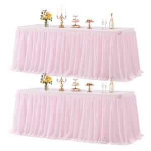 Wish Care 2 Pack Pink Tulle Table Cloth for Rectangle Tables 6FT Ruffle Tutu Stretch Fitted Tablecloths Wrinkle Free Tulle Tutu Skirt Table Cover for Party Wedding Girls Birthday Baby Bridal Shower