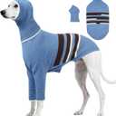 DENTRUN Greyhound Dog Sweater Medium with Detachable Hood - Warm Winter Knit Hoodie for Long Neck Dogs, Turtleneck Cold Weather Clothes with Leash Hole for Whippet, Saluki, Afghan Hound, Borzoi (Blue)