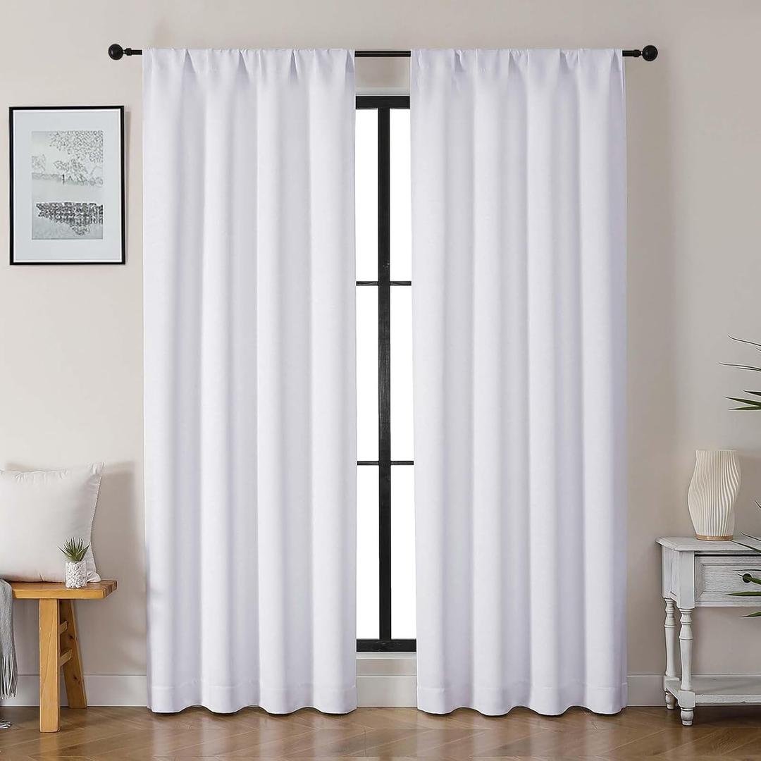 Gwine Pura White Curtains 84 inches Long, Light Filtering Thermal Insulated Noise Reducing Window Curtain Panels for Bedroom, Elegant Solid Soft Drapes for Living Room, Each 40Wx84L, 2 Panels